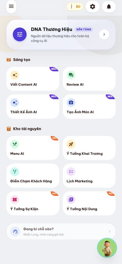 Giao diện mobile thật của bộ công cụ Marketing AI trên fnbanlien.com