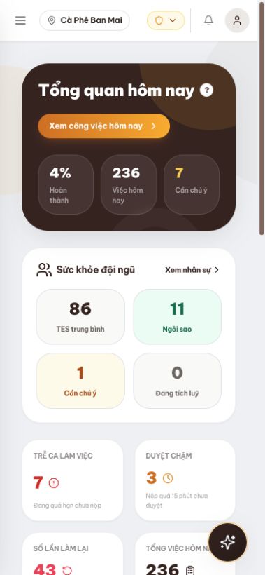 Giao diện mobile thật của dashboard vận hành và sức khỏe đội ngũ trên run.fnbanlien.com